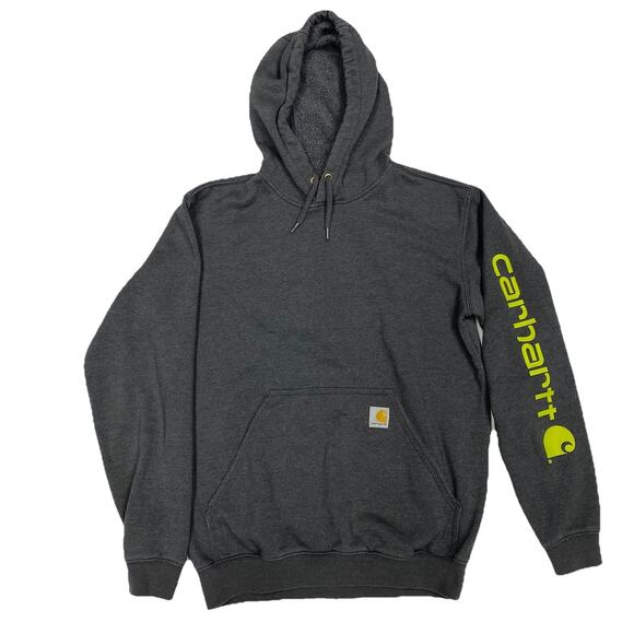 Carhartt Men’s Small Loose Fit Hoodie Charcoal Gray Logo Sleeve K288 Workwear - Picture 1 of 9